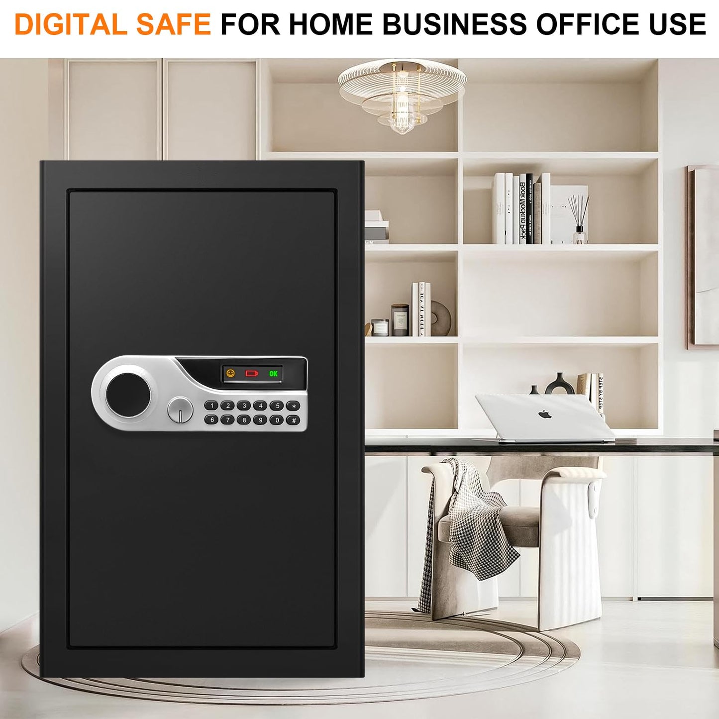 5.2 Cuft Large Fireproof Safe for Home Documents, Safety Box with Spare Keys, Alarm System & Removable Shelves, Home Safe Box Fireproof Waterproof for Money Medicine Jewelry