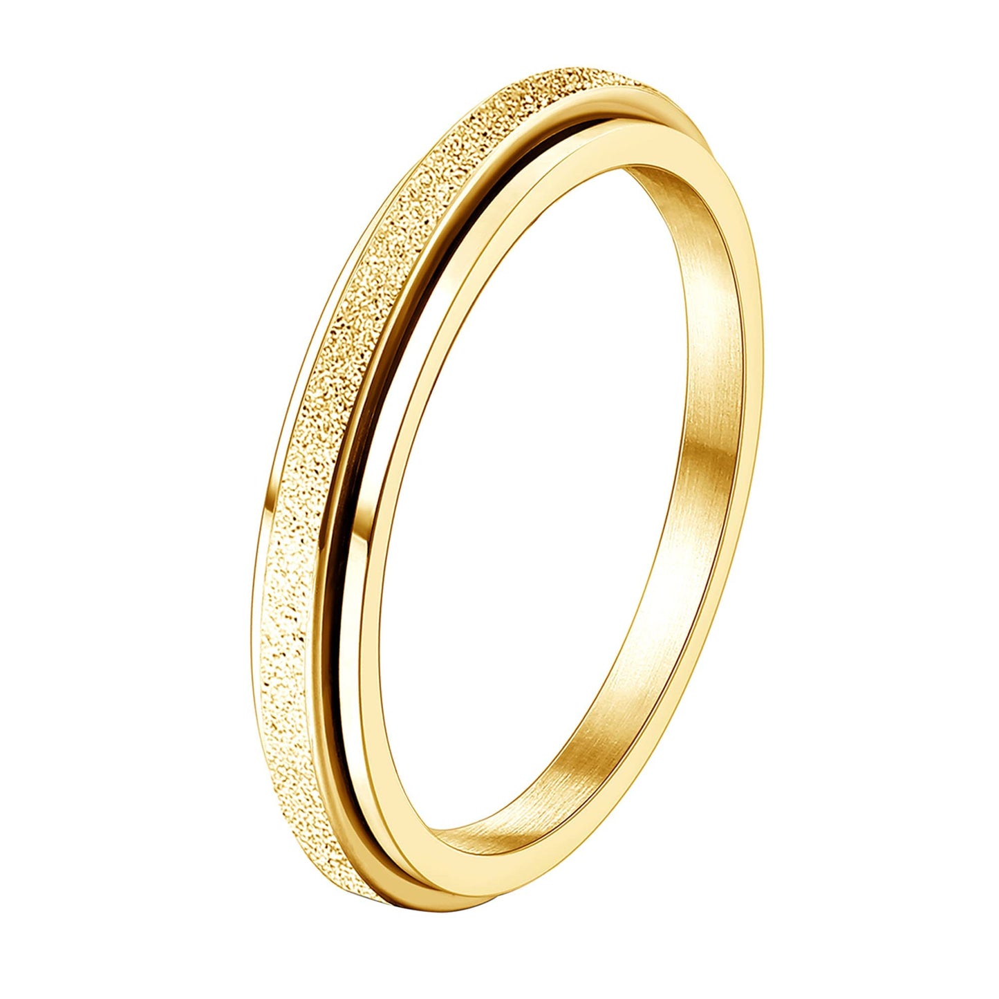 Diamday Fidget Rings for Women Men - 2mm Gold Spinner Stainless Steel Ring for Anxiety Stress Relief Glitter Sandblast Spinning Figit Anxiety Jewelry for Wedding Promise Size 8