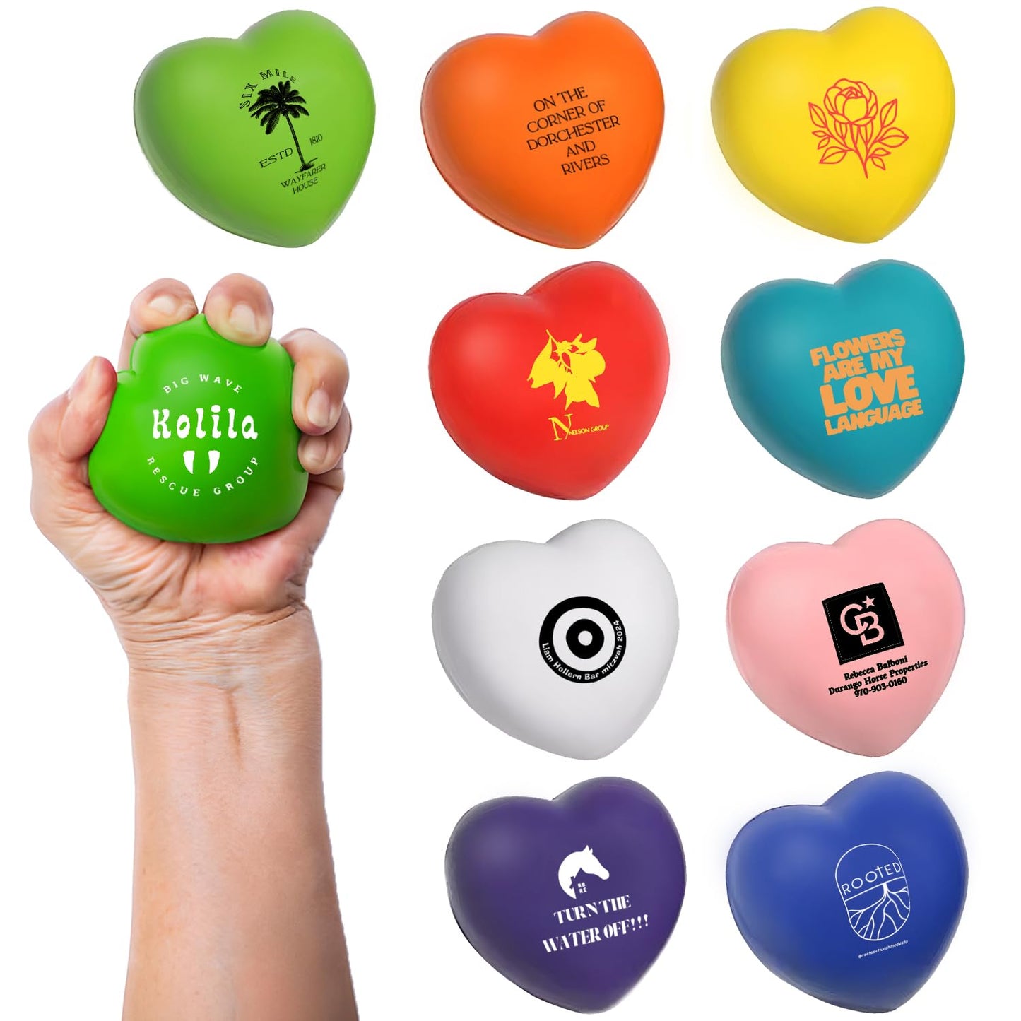 50 Sets of Custom Stress Relief Foam Balls with Logo, Bulk Heart Shape Personalized Foam Balls, Anxiety Stress Relief Stress, Perfect for Office, Travel or Home