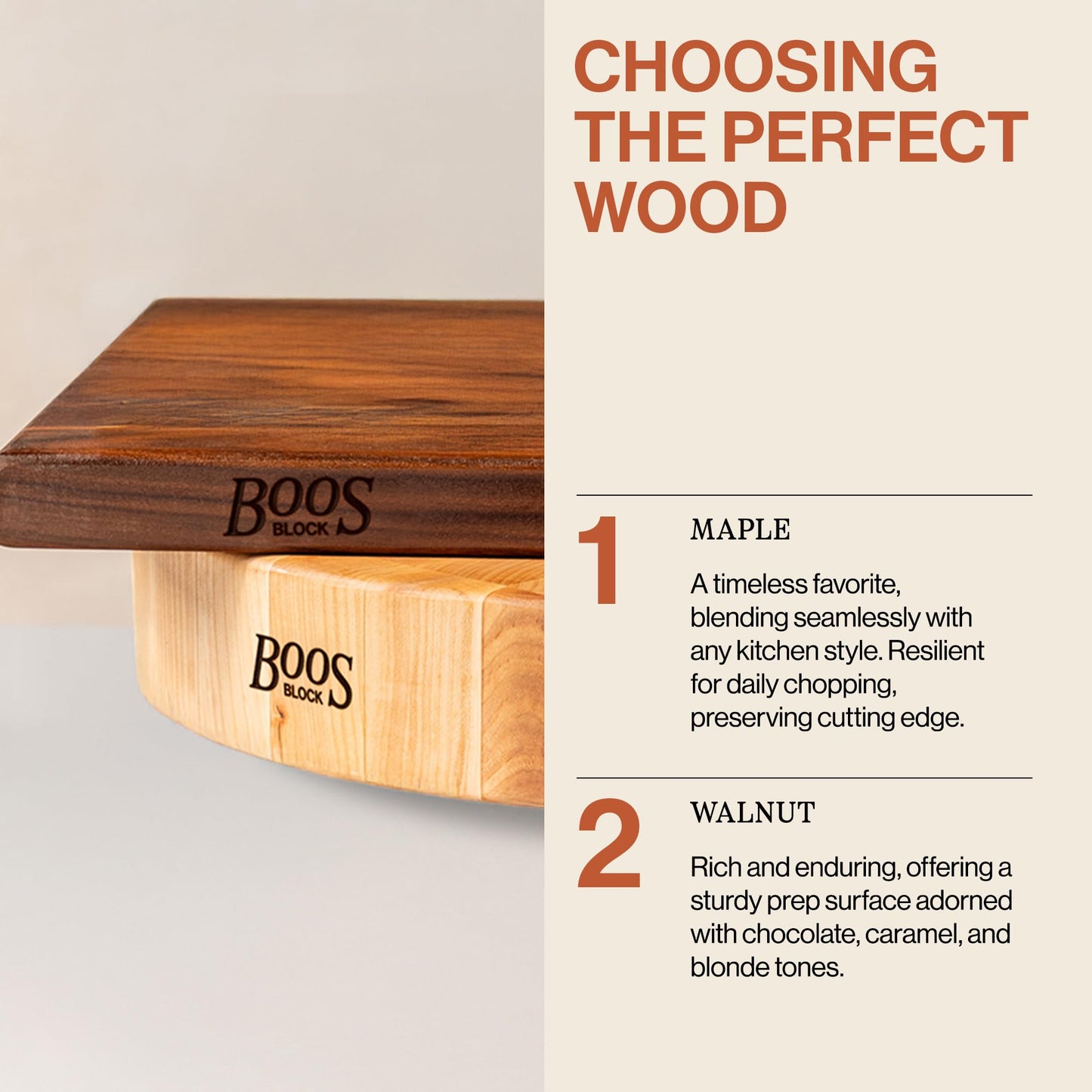 John Boos B Series Square Wooden Walnut Cutting Board 12”x12” – 1.5” Thick, 5-lb Non-Reversible Butcher Block with Wood Bun Feet & Edge-Grain