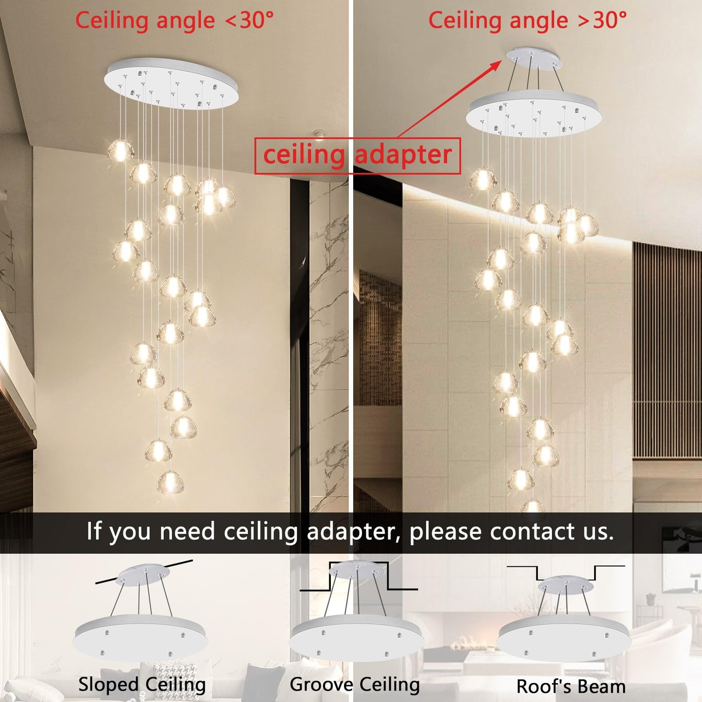 dolria 20-Light Modern Chandeliers for Entrance High Ceiling Chandelier Living Room Lights Fixture LED Ceiling Lamp Bubble Crystal Adjust Hanging Pendants Lighting for Stairwell Hallway Foyer