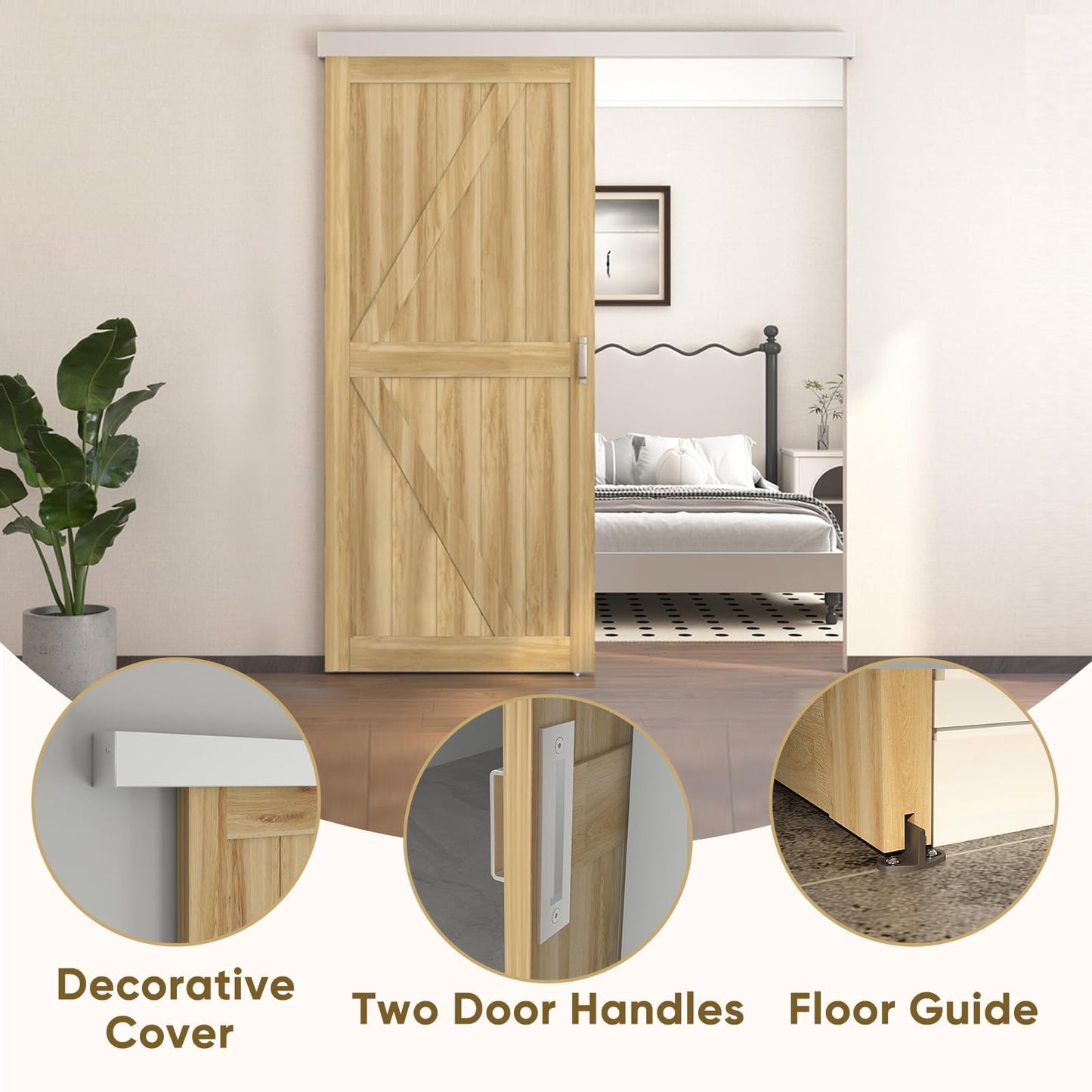 Barnsmith 6FT Sliding Barn Door Hardware Track Kit with Handles, Low Clearance Aluminium Alloy Box Rail Track, Silvery