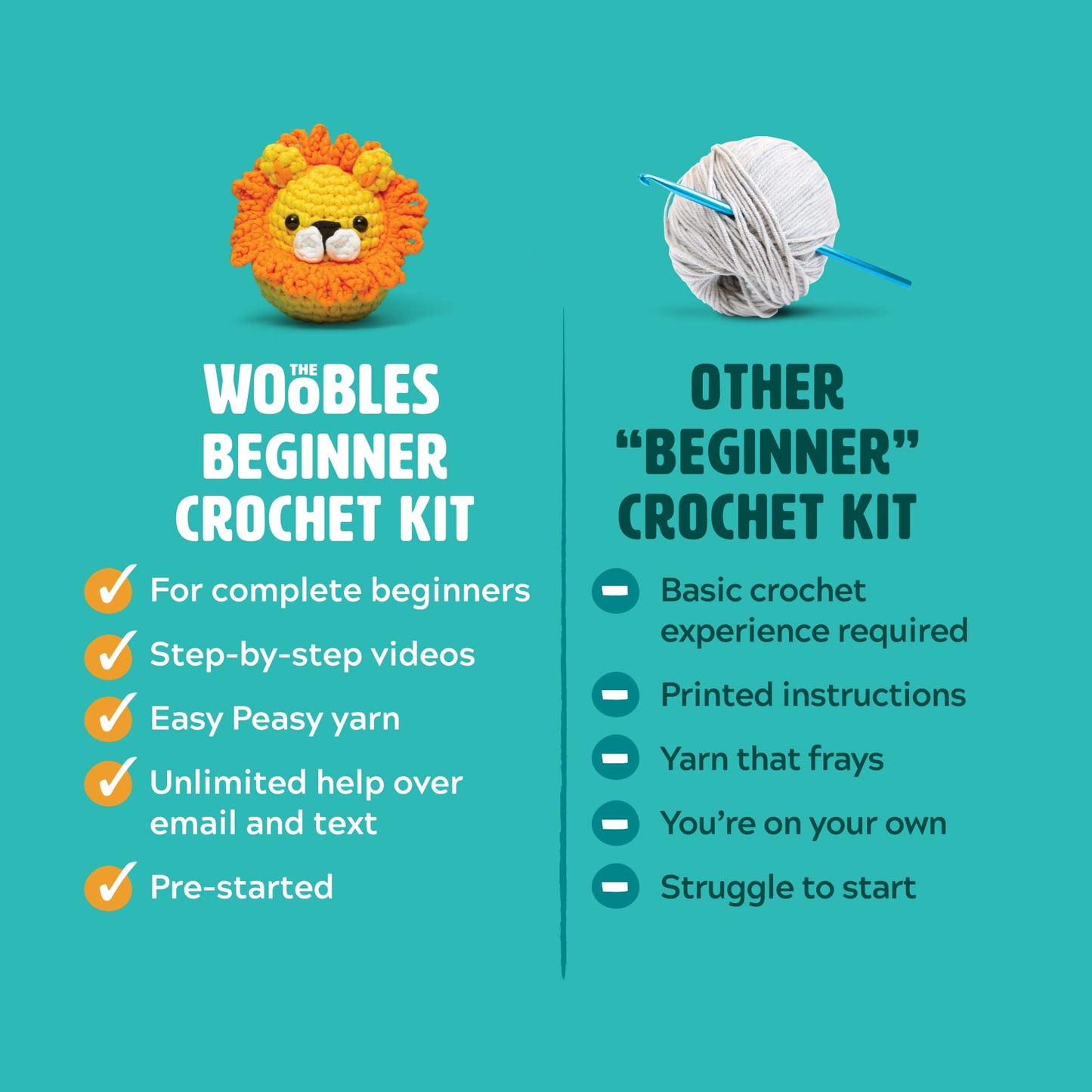 The Woobles Crochet Kit for Beginners - Easy Arts and Crafts Knitting & Crochet Animals Kit As Seen On Shark Tank - Bjørn The Narwhal