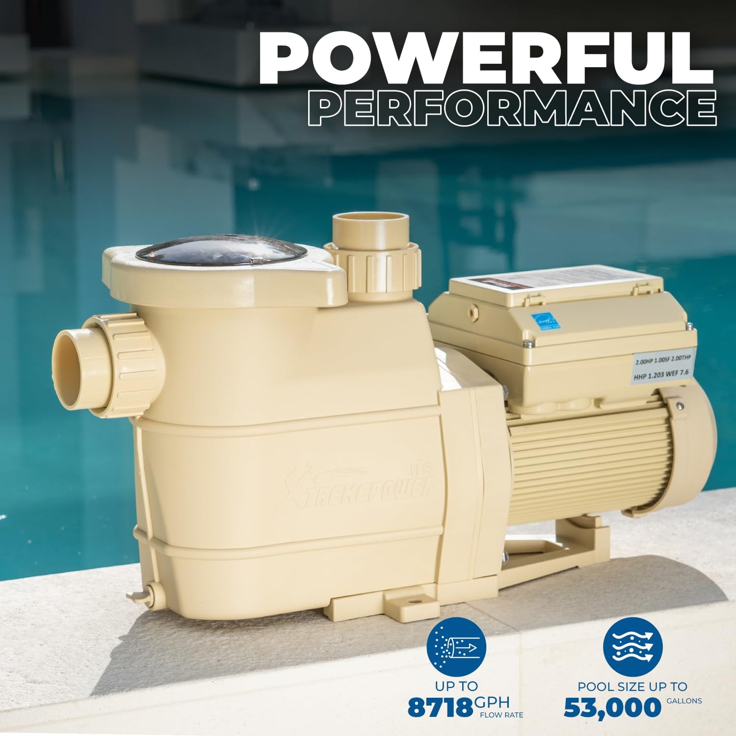 XtremepowerUS 3HP Variable Speed High-Flo Pool Pump In-Ground Pool 230V, 1-1/2” & 2” Pipe Adapters Energy Star Certified