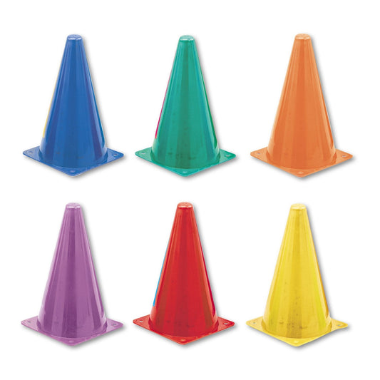Champion Sports Field Marker Cones – 9" High, Assorted Colors: Red, Orange, Yellow, Green, Blue, Purple – Set of 6