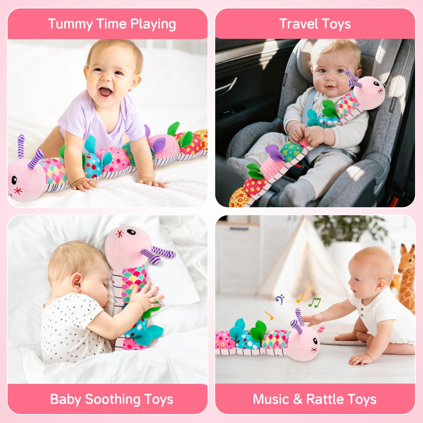 Wrist Rattle Foot Finder Socks Set, Caterpillar Musical Plush Stuffed Toy for Infant, Baby Toys 0-12 Months, Newborn Boy& Girl Shower Birthday Halloween Christmas Gift