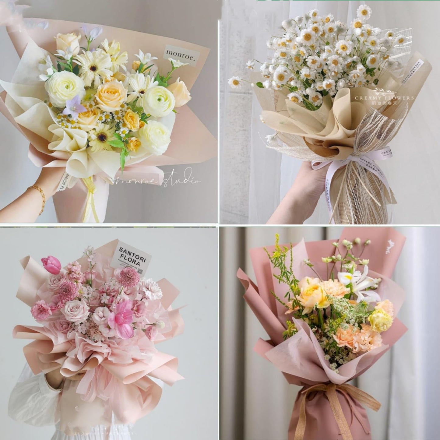 40 Sheets 23.6x23.6 inches Cotton Wrapping Flower Lining Paper,Korean Style Of Waterproof Floral Bouquet Lining Paper Withdrawable Pleated Wrapping Paper Gift Packaging Paper,4 Colors