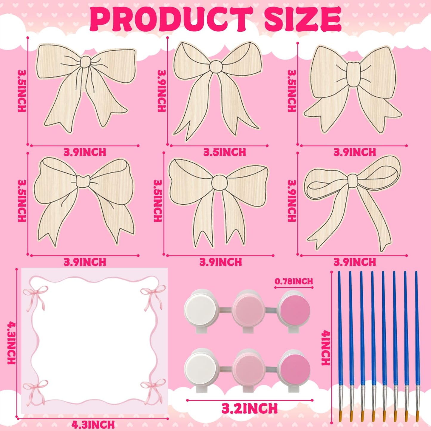 HABDJILTY 12 Pcs Pink Bow Party Favors Bow Wooden Crafts for Kids Coloring Wood Pink Bow Crafts, Bows DIY Painting Craft Kits for Student School Art Activity Gifts Games Party Supplies