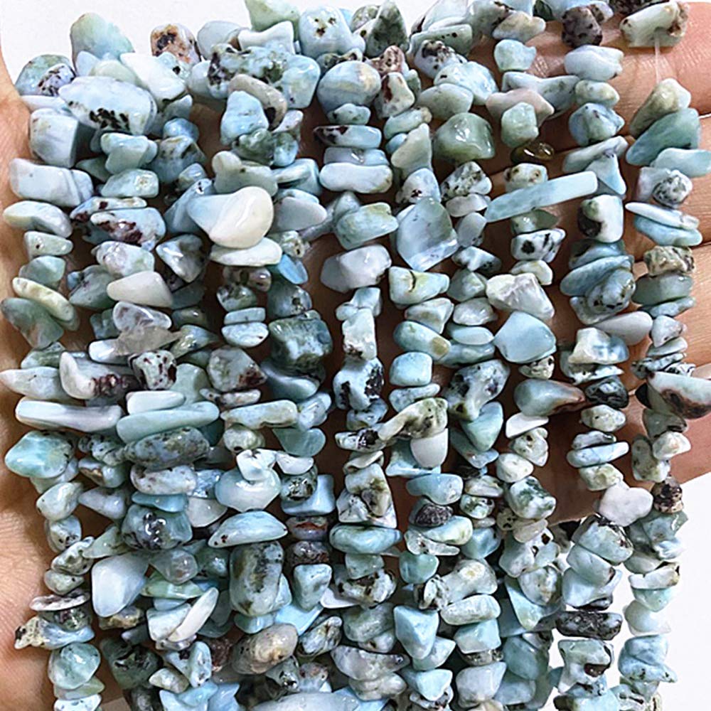 PLTbeads 5-8mm Natral Healing Gemstone Waist Bracelets Necklace Kit Irregular Stone DIY Crafts Design Jewelry Making 1 Strand per Bag Approxi 34 inch (Larimar Chips)