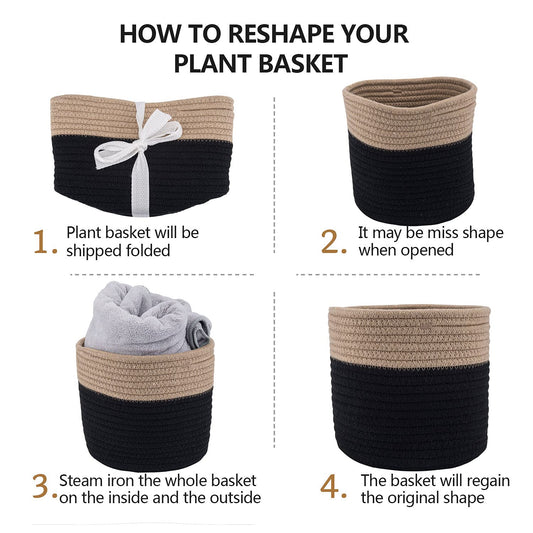 Oradrem Woven Cotton Rope Plant Basket for 10.5" Flower Pot Floor Indoor Planters Flower Pot, Home Decor Storage Organizer H11 x W11 Black&Brown