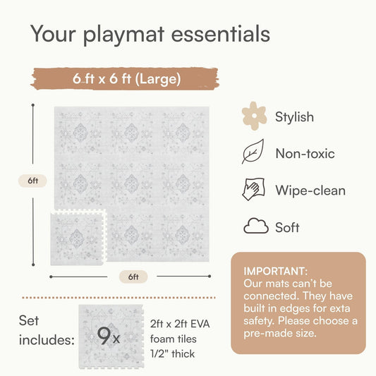 Lillefolk Baby Play Mat for Floor – 6x6ft Vintage Gray | Soft Non Toxic Premium EVA Foam Tiles for Tummy Time, Crawling & Playroom – Waterproof Interlocking Floor Mat for Babies & Toddlers (9 Tiles)