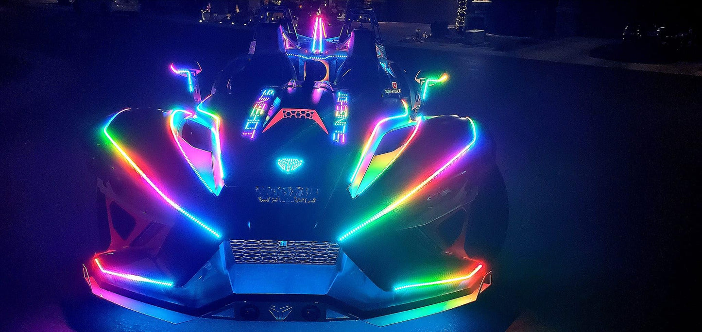 Tinted Black Out PCB Smoke LEDs 16PCS 6.5FT Single Row RGB Dream Color Chasing Flow Series Light Strips for Polaris Slingshot Off-Road Motorcycle Bike Golf Cart APP + Remote