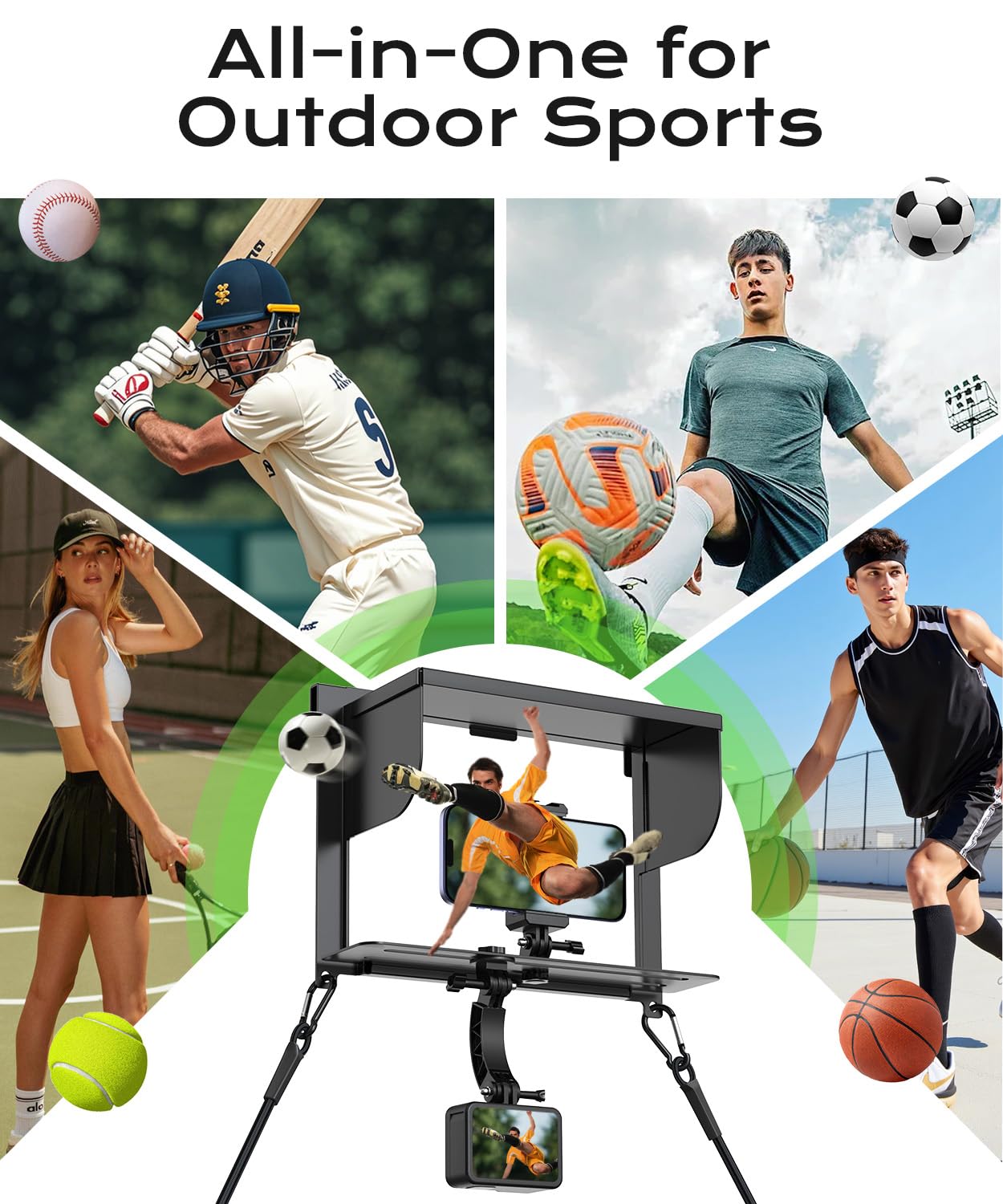 LC-dolida Foldable Phone Fence Mount with Sunshade – Ultra-Thin Portable All-in-One Kit for iPhone, GoPro, Mevo, Insta360 & Action Cameras – Stable Hands for Baseball, Football & Soccer Games
