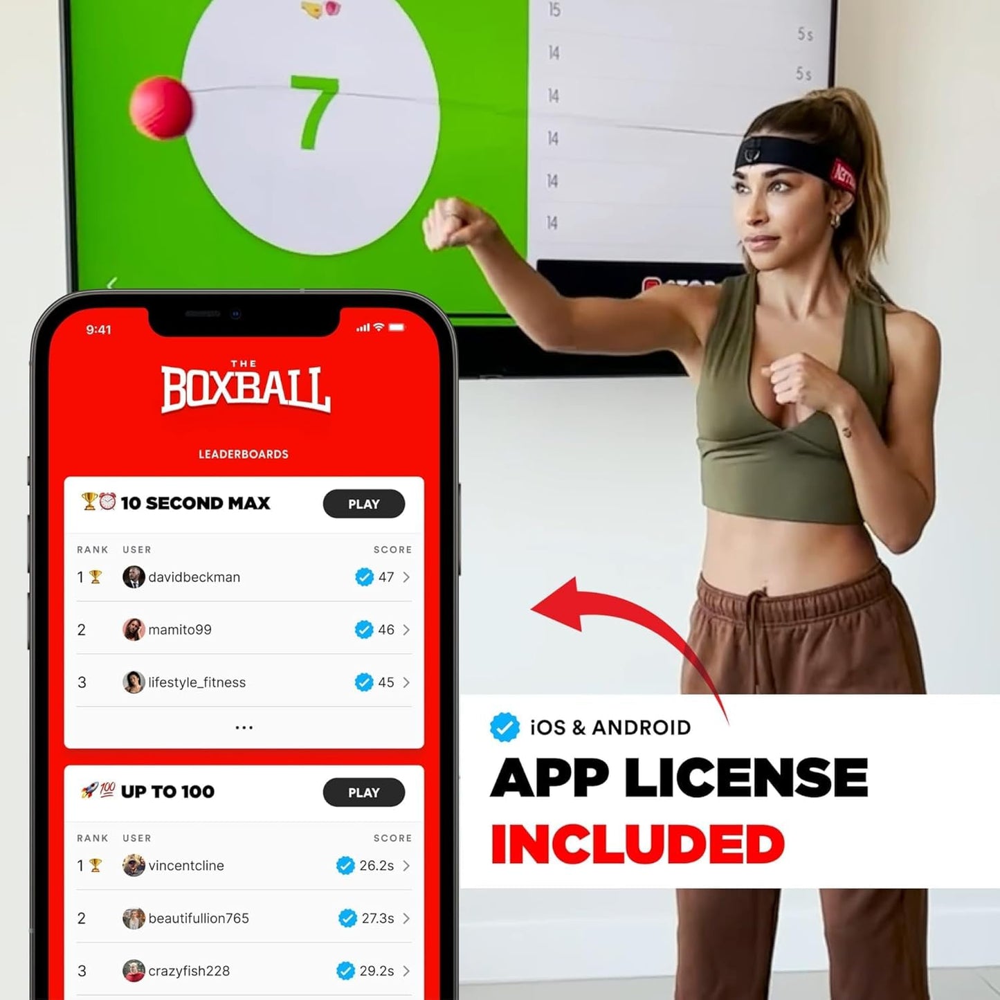 Boxbollen® Boxing Reflex Ball - Celebrity-Endorsed Home Workout Game - App-Connected Punch Counter - Hand Eye Coordination Training Ball - Christmas Gift for Boxers, All Ages - Stocking Stuffer Black