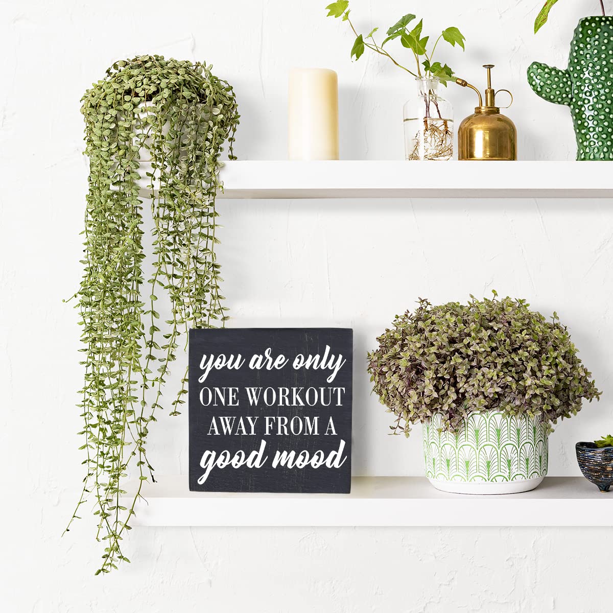 Motivational Gym Desk Decor Wooden Box Sign Fitness Gifts Rustic Black Wood Block Plaque Box Sign for Home Gym Desk Shelf Table Decoration You are only One Workout Away from A Good Mood Sign