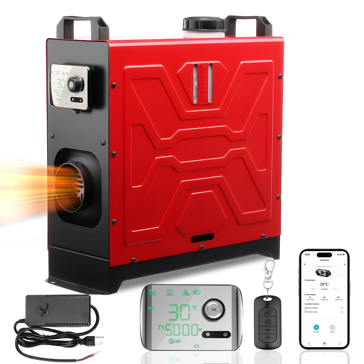 GEARLASSO Diesel Heater 12V/24V/110V 8KW APP Remote Control Parking Air Heaters All in One Fast Heating with Muffle Silencer for Campers RV Truck Boat Bus Car Trailer Garage Home Tent
