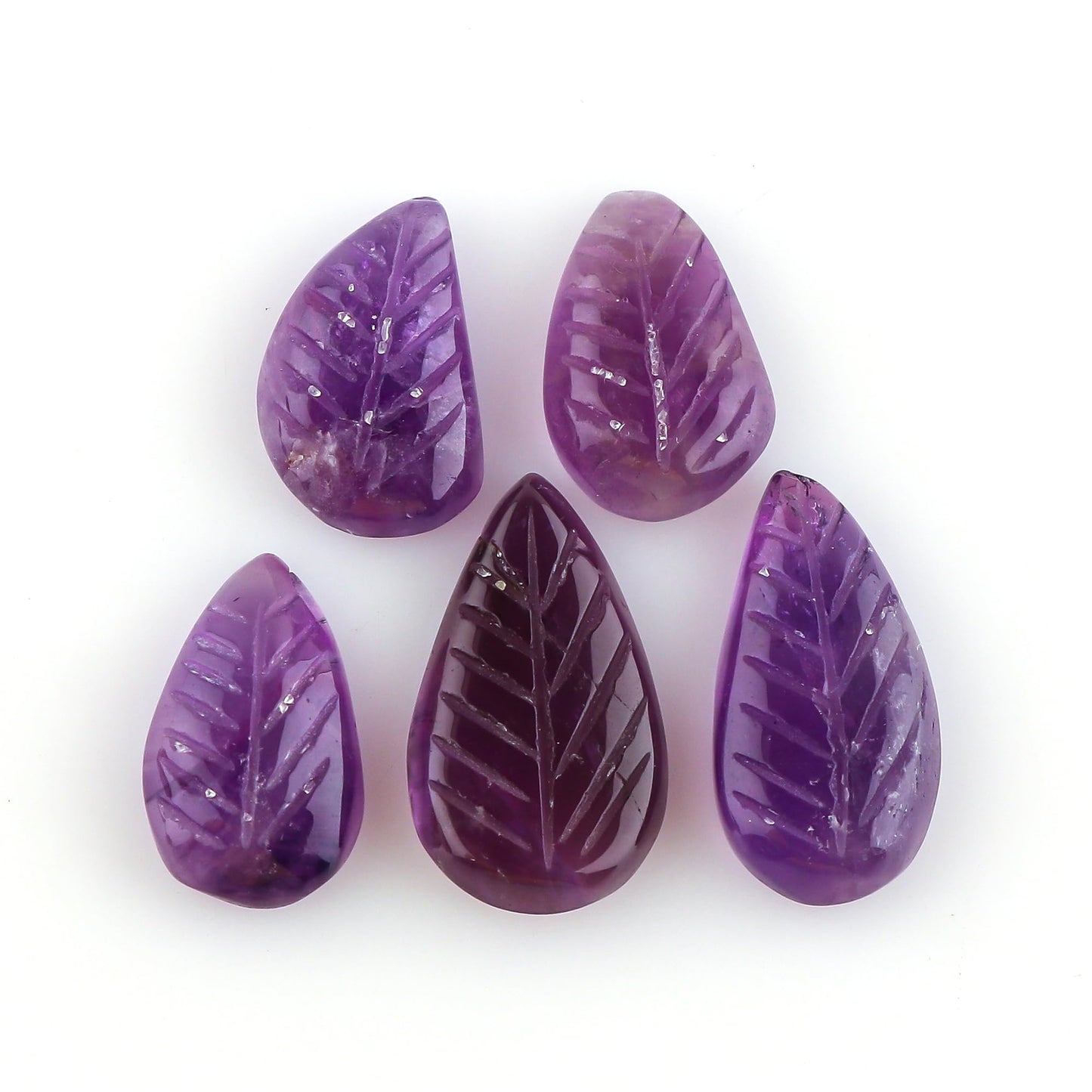 CRYSTALINES 5pcs, Natural Purple Amethyst Gemstone, Bulk Hand-Carved Stone, Wholesale Polished Leaf Cabochon, DIY Jewelry Making, Healing Crystal Supply, February Birthstone, Gem Collection