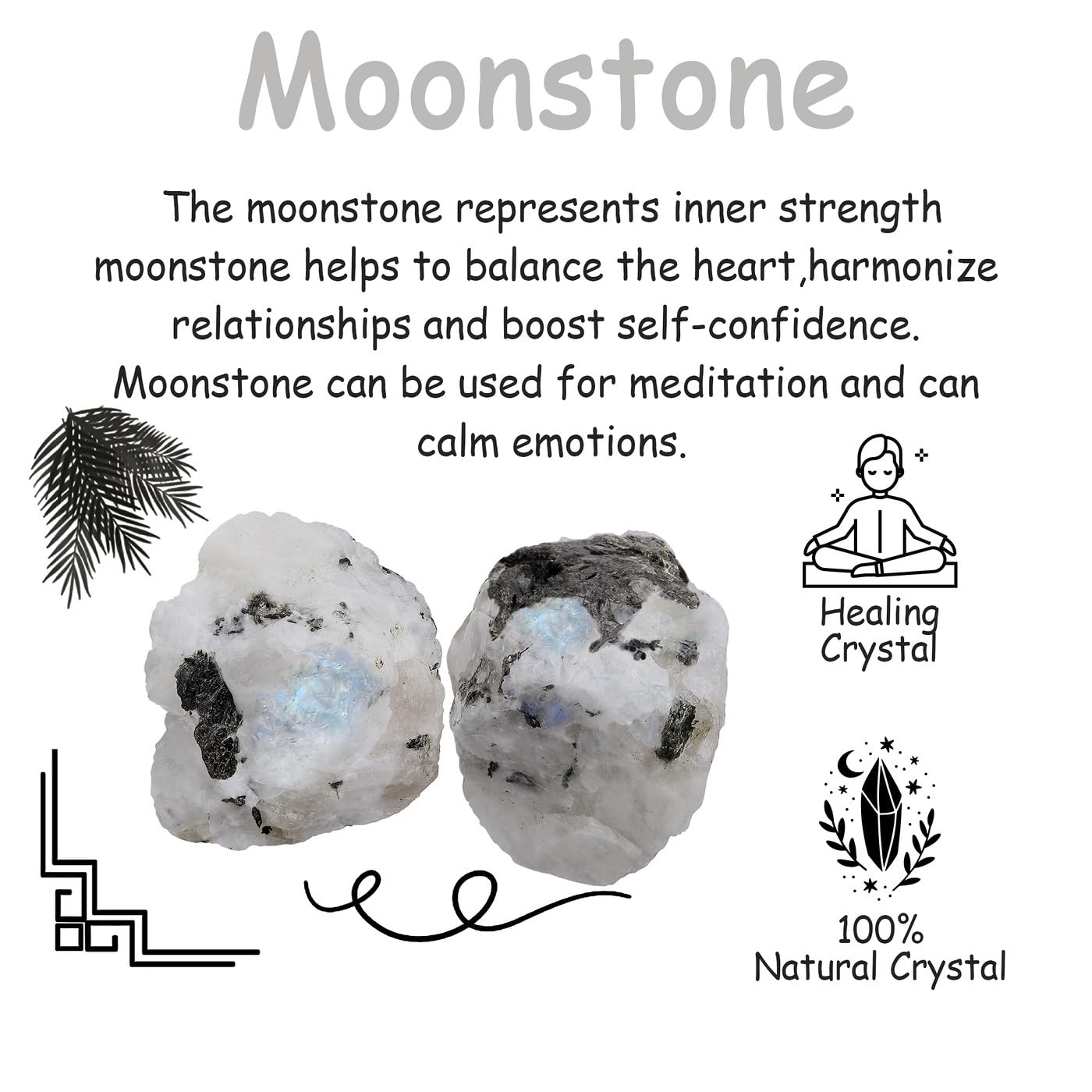 NUKAYAI 2Pcs Moonstone Crystals 1.8-2.2" Large Raw Crystals and Healing Stones Rough Rocks for DIY Wrapping Wire Cabbing Gifts Fountain Decoration Polishing Wicca Reiki Natural Rainbow Moonstone Rock
