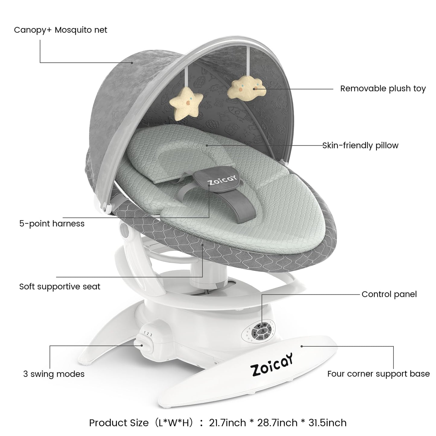 3-in-1 Baby Swing for Infants, Infant Swing with 5 Speeds & 3 Swing Modes, 12 Lullabies, Electric Swing for Baby, Indoor & Outdoor Use, Up to 25 lbs, Gray