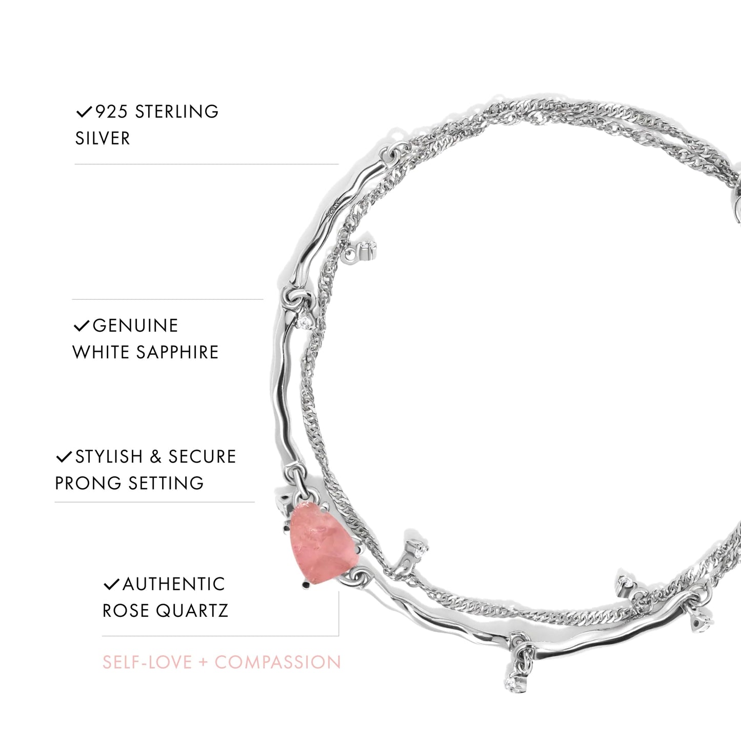 Moon Magic Moonstone Bracelet for Women | Black Obsidian, Rose Quartz Bracelet/Real 925 Sterling Silver | 18k Rose & Yellow Gold Rainbow Genuine Moonstone Jewelry for women | June Birthstone Bracelet