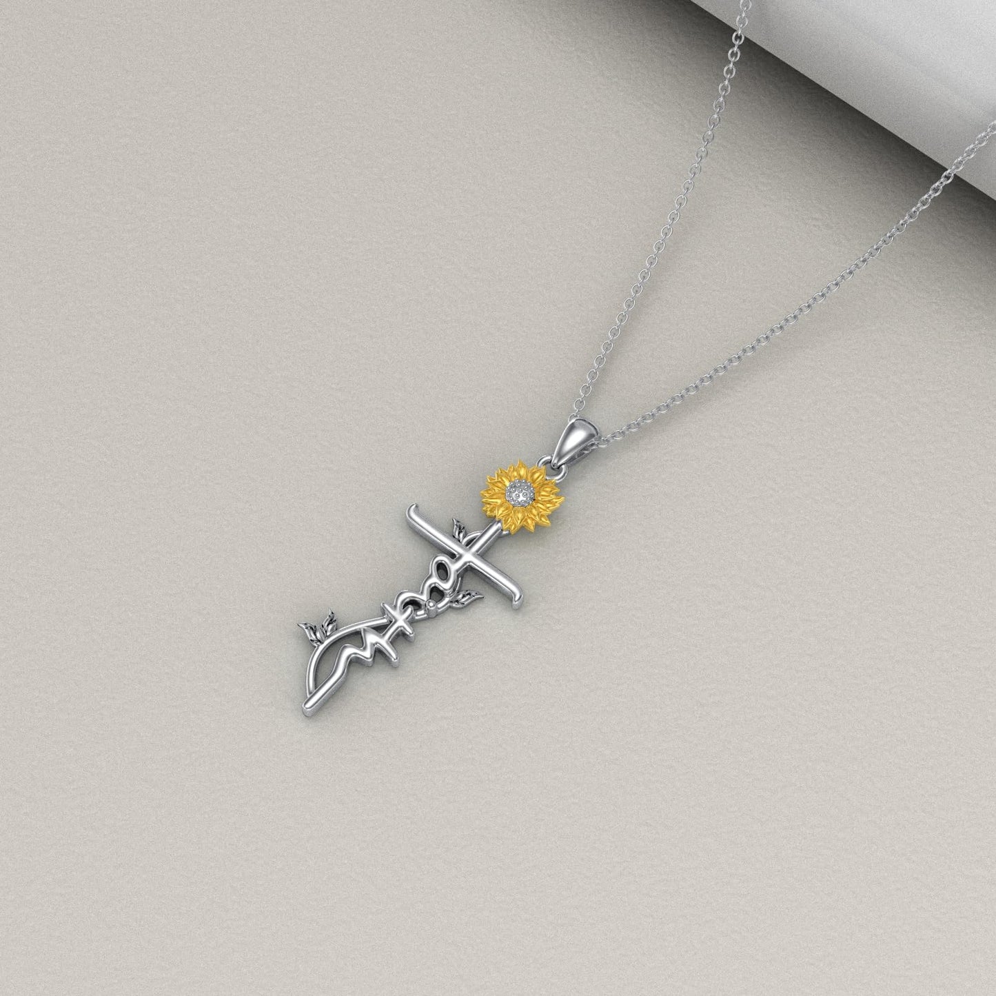 SEDITAO Cross Necklace 925 Sterling Silver Faith Hope Cross Pendant Necklace Sunflower Jewelry Gifts for Women