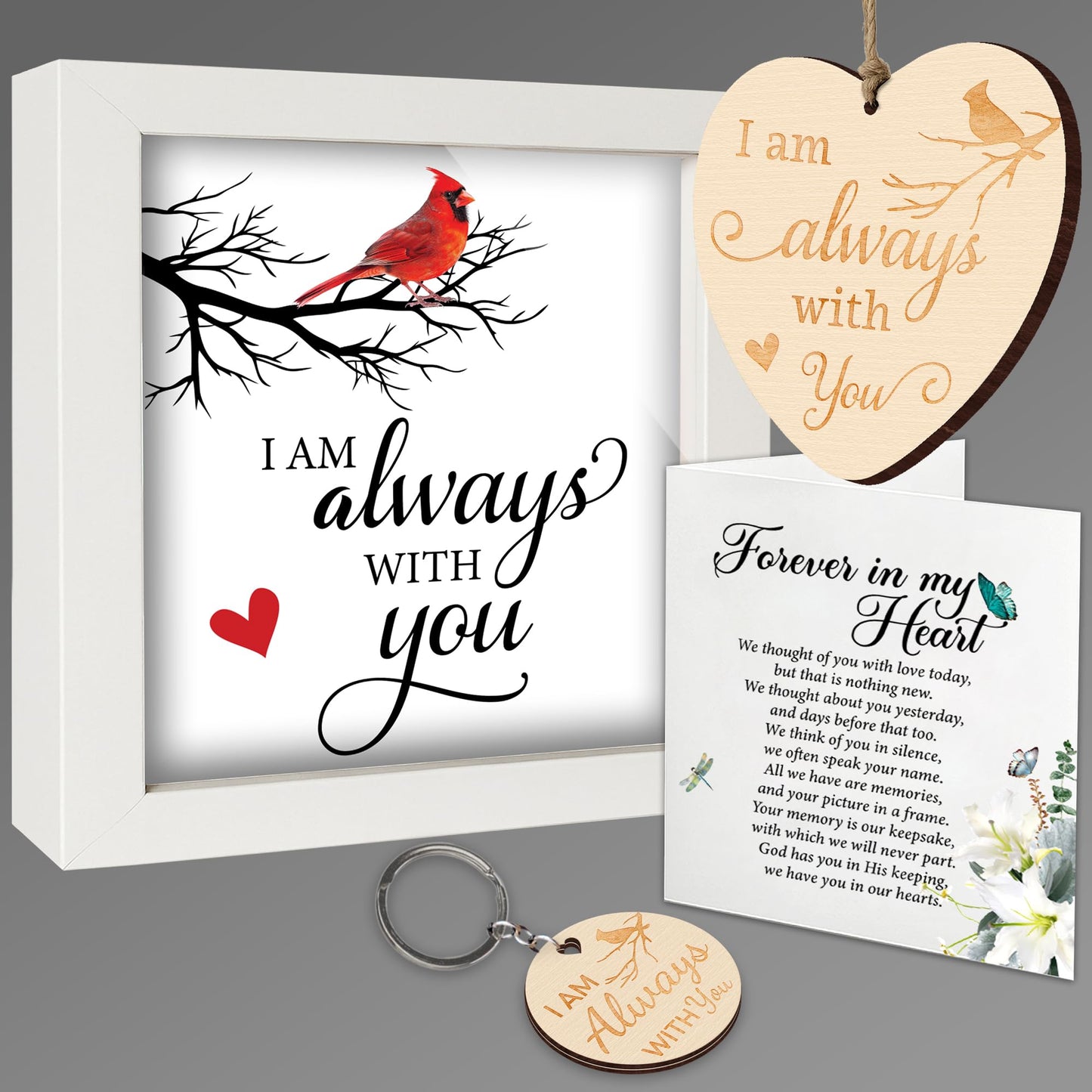 Memorial Frame Sympathy Gift for Loss of Loved One, Cardinal Bereavement Keepsake Box, Engraved Memorial Ornament, Sympathy Poem Card, Condolence Remembrance Keychain, Wall Art Table Décor FF632
