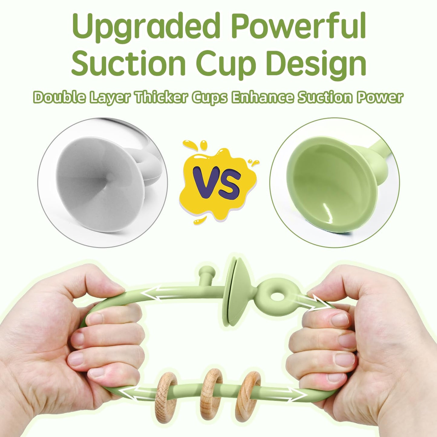 Baby Sensory High Chair Suction Toys for Infant Toddlers 12 18 Months, Food Grade Silicone String with Oak Loop Montessori Educational Parent-Child Baby Bath Toy Gift for Birthday (Green)