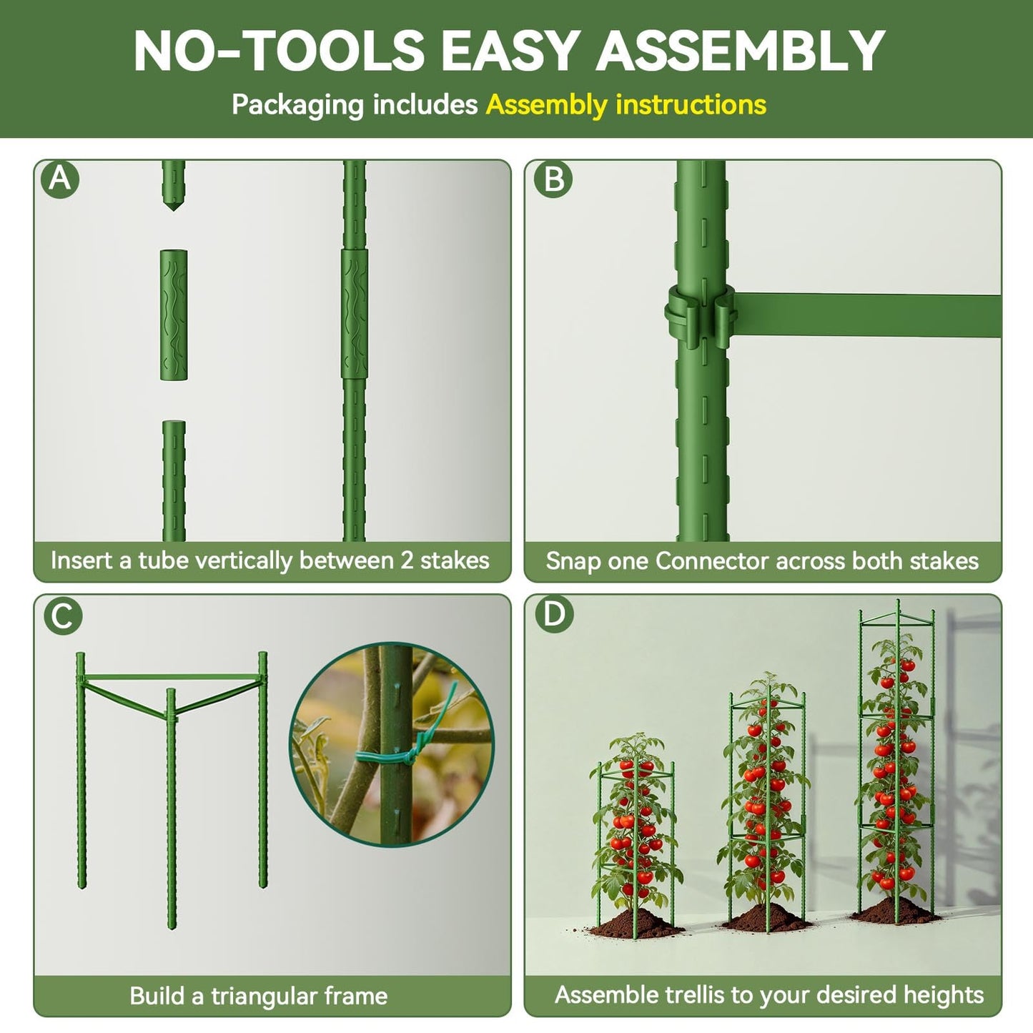 Halatool 8 Pack Tomato Cages for Garden, Up to 48in (4FT) Adjustable Tomato Cage, Garden Stakes Tomatoe Trellis for Pots, Tomatoes Plant Support for Raised Garden Bed & Climbing Vegetables Flowers