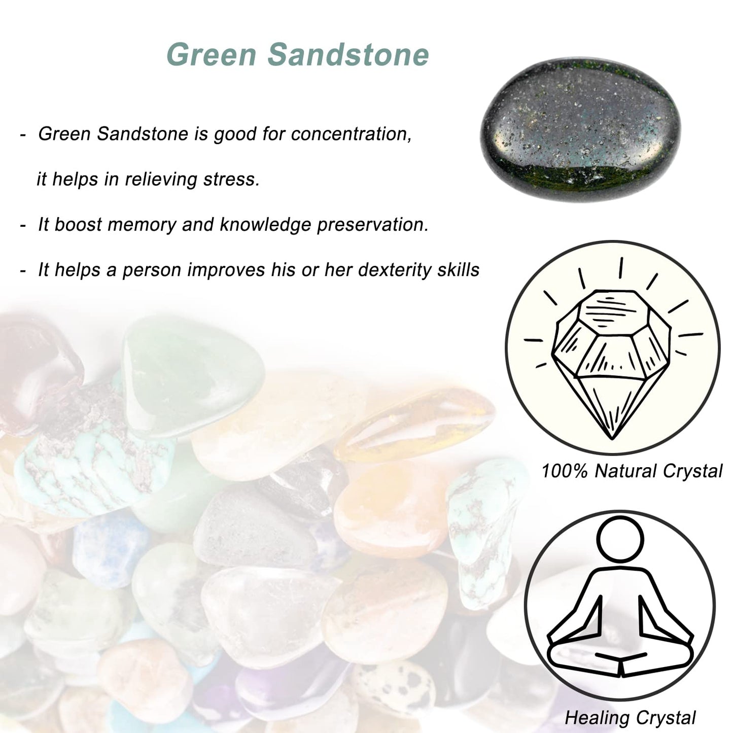 Green Sandstone Healing Crystal Stones, 1.25-2.0" Large Reiki Healing Gemstones Natural Tumbled Polished Stones for Energy Witchcraft Therapy Meditation