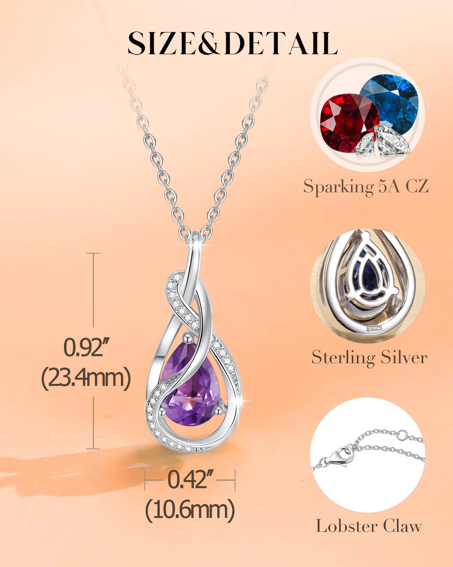 FANCIME Amethyst Necklace Feburary Birthstone Sterling Silver Infinity Knot Pendant Necklace Purple Gemstone Fine Jewelry Birthday Mothers Day Gifts for Women Mom