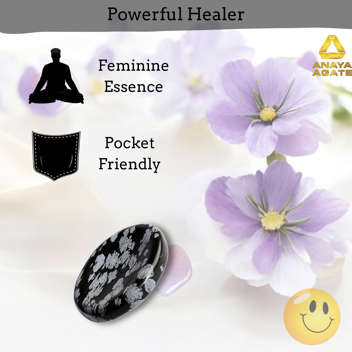 Anaya Agate Snowflake Obsidian Worry Stones Certified Crystal Thumb Worry Stone for Anguish Relaxing and Soothing Balance Stones for Meditation, Stress Relief Crystals and Healing Stones for Men Women