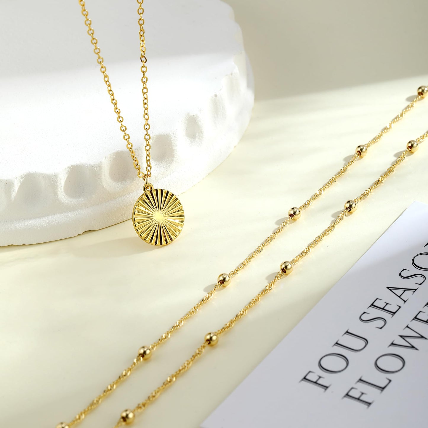 MFRYK Gold Necklaces for Women,14K Gold/Silver Plated Choker Layered Necklace Dainty Pearl Disc Cross Circle Heart Pendant Chain Stackable Necklaces, Multilayer Jewelry Set Gifts for Women