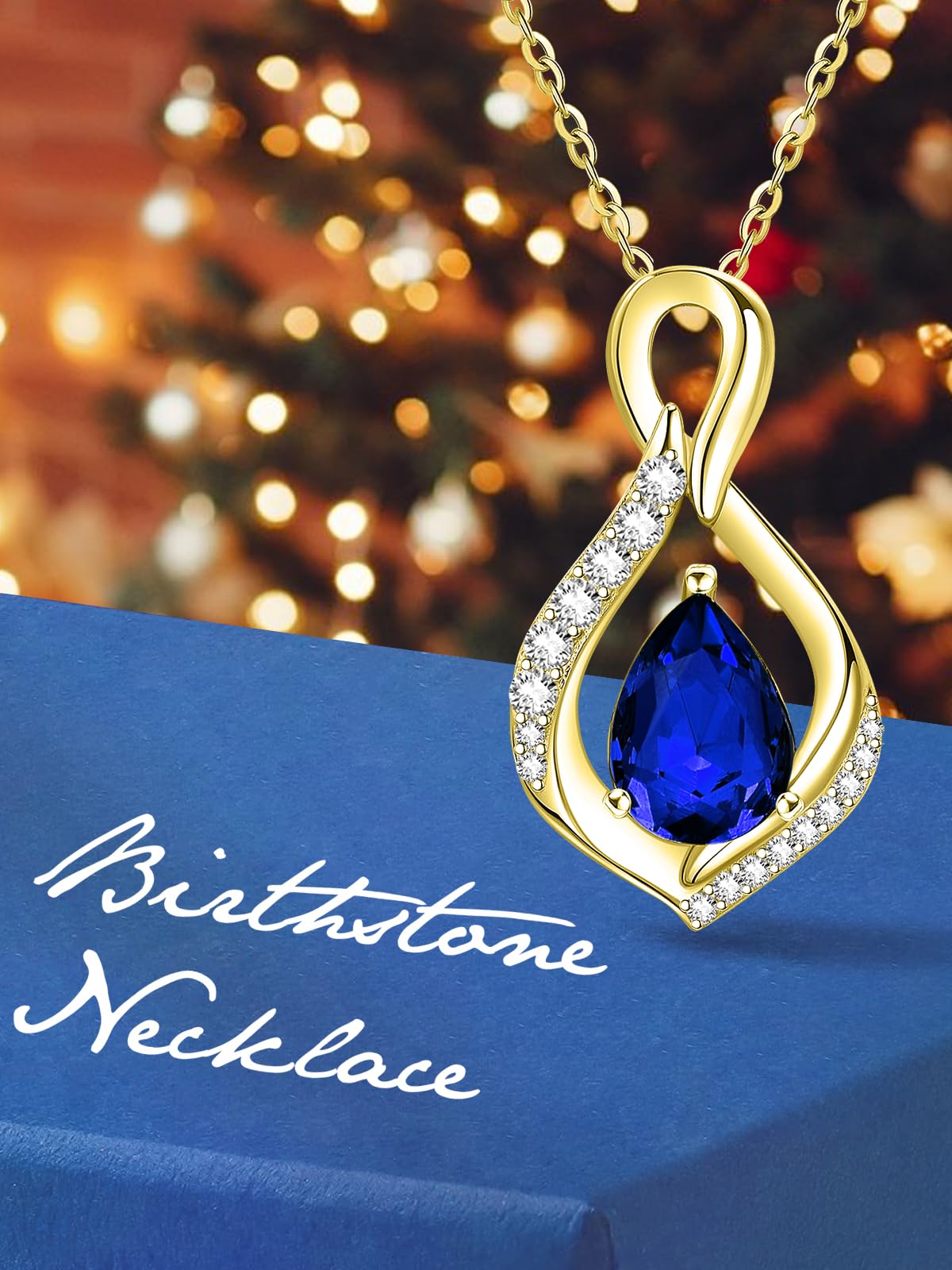 JIYVY32 Sapphire Infinity Necklace for Women September Birthstone Necklaces 14k Gold Plating Anniversary Birthday Gifts for Wife Her Mom Girlfriend Birthstone Jewelry Gifts for Women