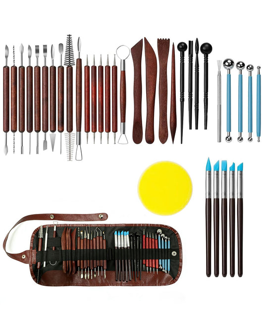 36PCS Clay Tools Kit, Pottery Tools and Ceramic Sculpting Tools Set with Brushes for Carving, Shaping, Molding, Craft & DIY Handmade Projects