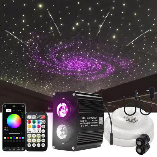AKEPO Dual Color Twinkle+Shooting Star All-in-one Fiber Optic Lights, 1200pcs+240pcs Meteor Fibers in 0.03in 9.8ft 18W APP/Remote Control Car Home RGBW Sound Activated Starlight Headliners Kit