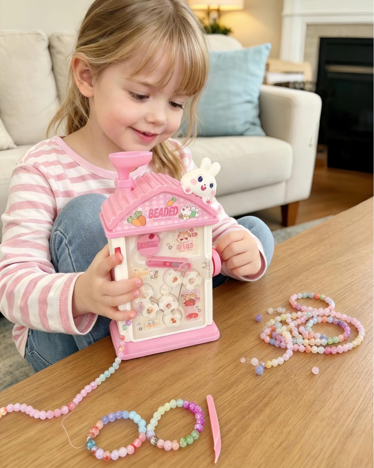 MAGTHIC 2-in-1 Beads Bracelet Maker Machine & Hand-Crank Bunny Toys, Charm Jewelry Bracelet Making Kit 430+ Quick Easy 5min with Organize, DIY Friendship Bracelets for Girls 6-12 Birthday Xmas Gift
