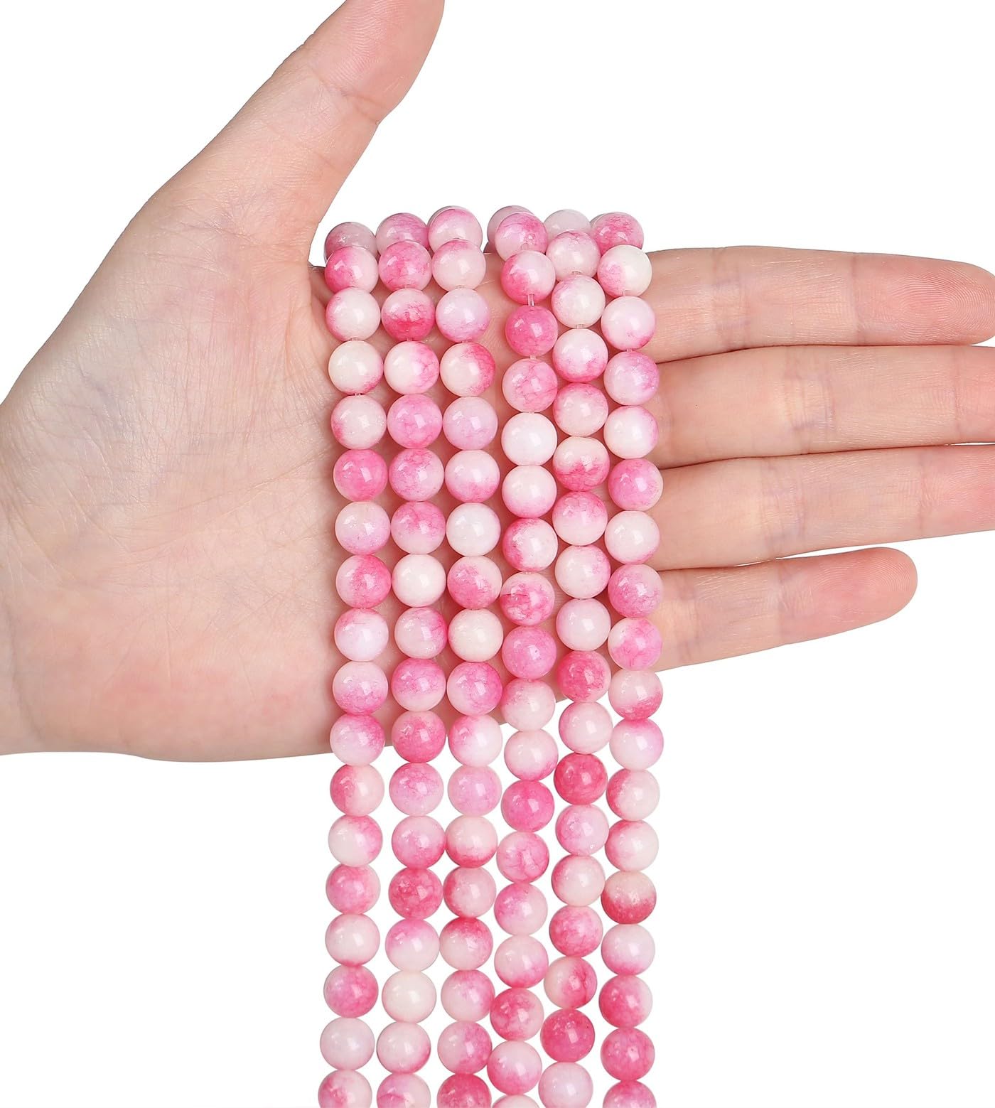 LAIDANLA Pink Tourmaline Jade 8mm Natural Stone Beads Round Loose Gemstone Stone Beads for DIY Bracelet Necklace Earrings Jewelry Making Polishing Beading Crystal 96PCS 2 Strand 32"