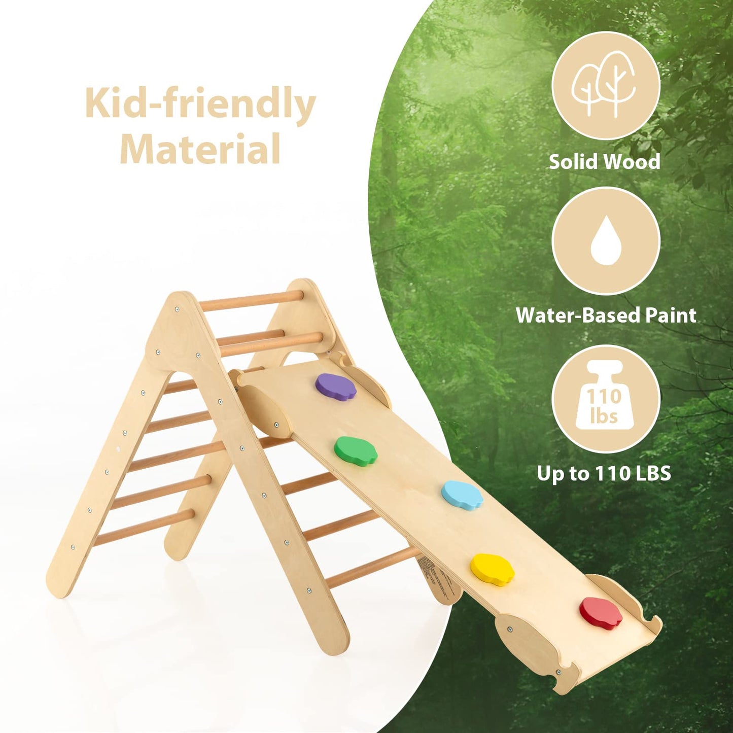OLAKIDS Pikler Triangle Set 3 in 1 Climbing Toys for Toddlers Wood Montessori Baby Jungle Gym with Ramp Ladder Slide Kids Indoor Playground Activity Play Structure