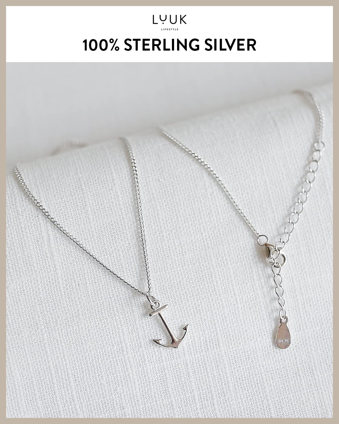 LUUK LIFESTYLE 925 sterling silver necklace with anchor pendant and HAPPINESS gift card, travel lucky charm, women's jewelry, trendy women's accessory, friend and fiancée, silver