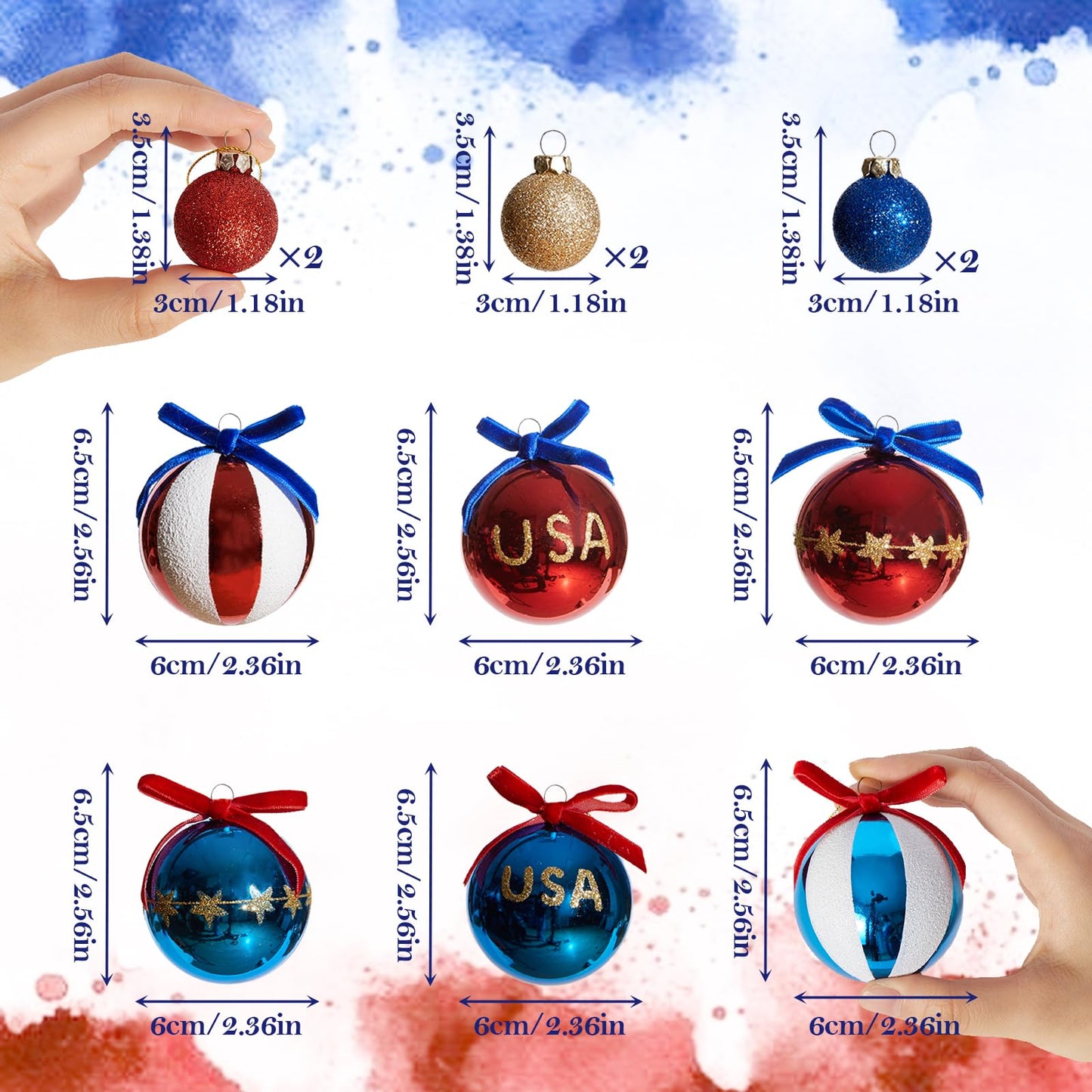 DN DECONATION 4th of July Tree Patriotic Decorations Red White and Blue Hanging Decor Balls with USA Stars & Glitter, Memorial Independence Day Decorations Party, Summer Gift 12 Pcs Shatterproof