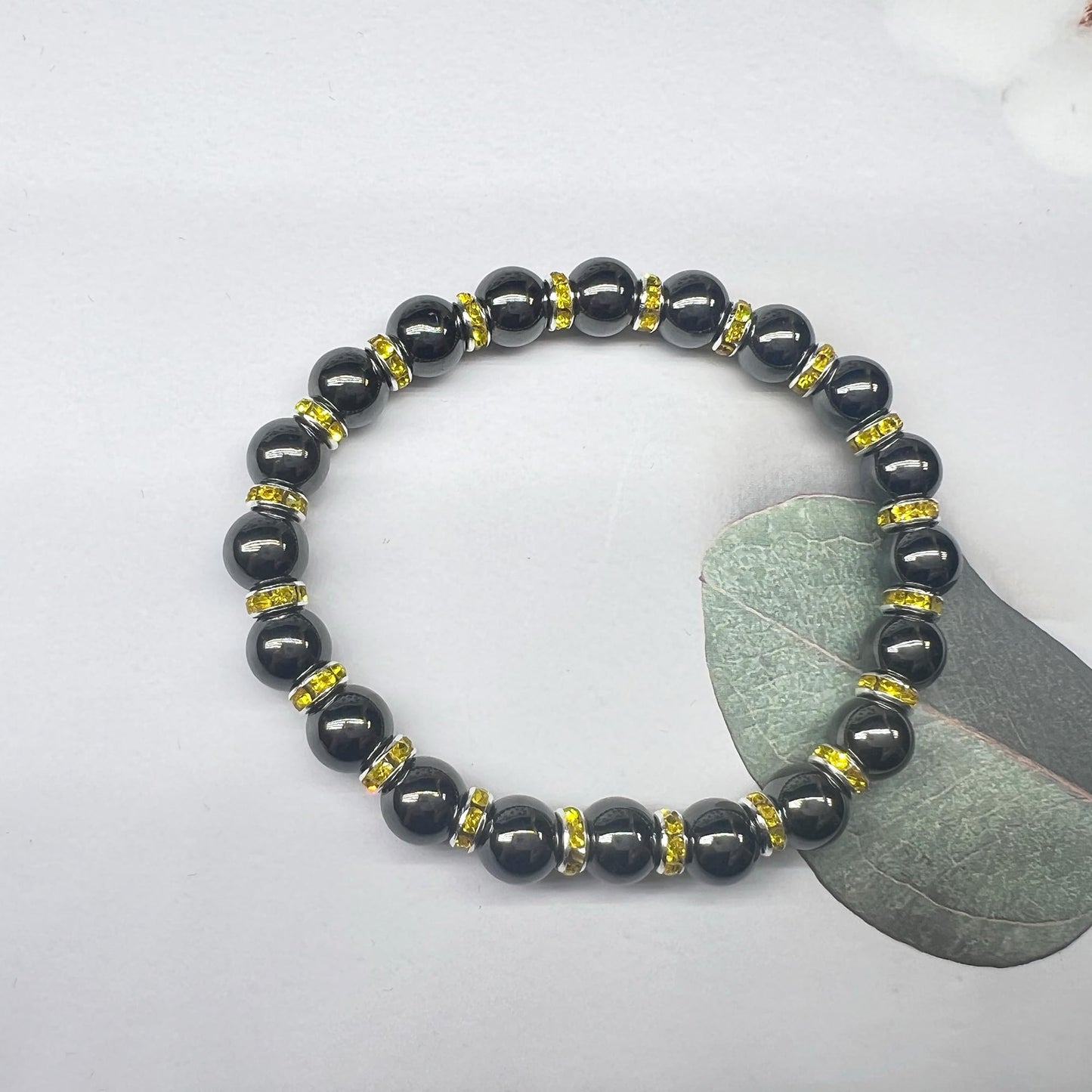 Apocalyptic-K Women's Magnetic Bracelet，Hematite Bracelets，Magnetic Bracelets With Zirconia,Handmade Stretch Bracelet，Eliminates static electricity. (Gold Zirconia,6MM)