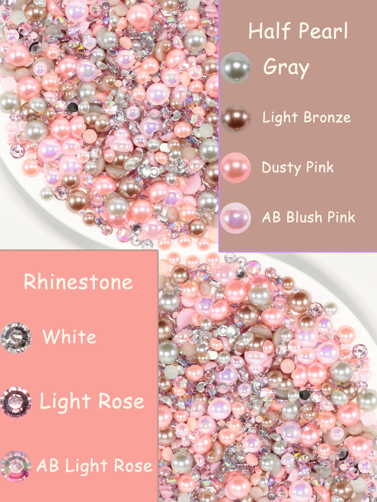 Rhinova 100g Mix Pearls and Rhinestones for Crafting, Sizes Range 3mm-10mm Pearl Beads for Bedazzler Rhinestones for Bedazzling Pearls for Crafting Sock Charms Nail Shoe Mugs (Gleaming Blush Mix)