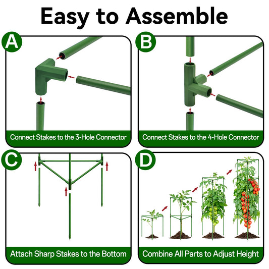 Halatool 57 Inch Tall Tomato Cages, 2 Pack Heavy Duty Metal Plant Supports Stakes for Garden, Adjustable Foldable Steel Trellis for Climbing Plants Cucumbers Peppers Cherry Flowers Vegetables Fruits