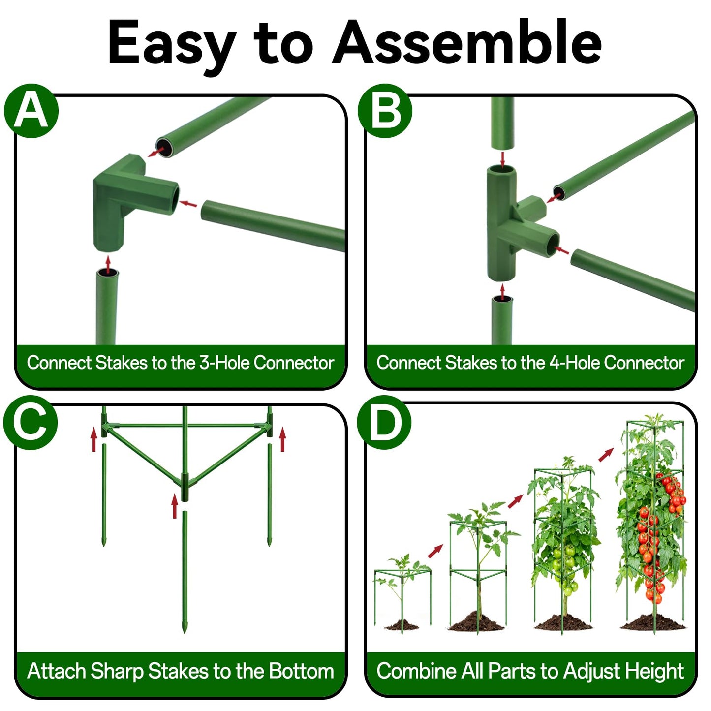 Halatool 6 Pack Heavy Duty Tomato Cages, 57 Inch Tall Metal Plant Supports Stakes for Outdoor Garden, Adjustable Foldable Steel Trellis for Climbing Plants Cucumbers Peppers Flowers Vegetables Fruits