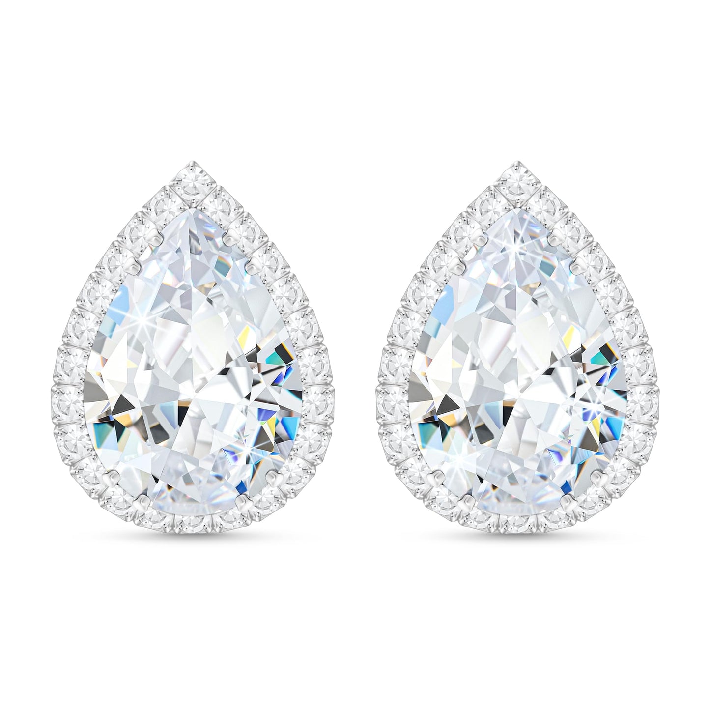 Linawe Silver Stud Earrings for Women Wedding, Cartilage Earrings Studs Imitation Diamond Moissanite Cubic Zirconia Earrings, Teardrop Rhinestone Crystal Piercing Jewelry Iridescent