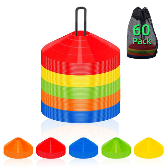 60 Pack Agile Soccer Cones with Portable Bags & Brackets,Sports Cones,cones for sports training，soccer cones for training，soccer training equipment，Agile Soccer Cones Used for Football Training
