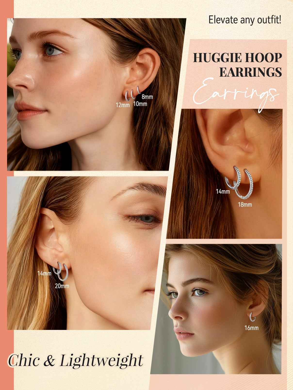 FaithHeart 925 Sterling Silver Cubic Zirconia Huggie Hoop Earrings, Small Silver Hoop Earring for Women, Hypoallergenic Cartilage Earrings for Women 8mm