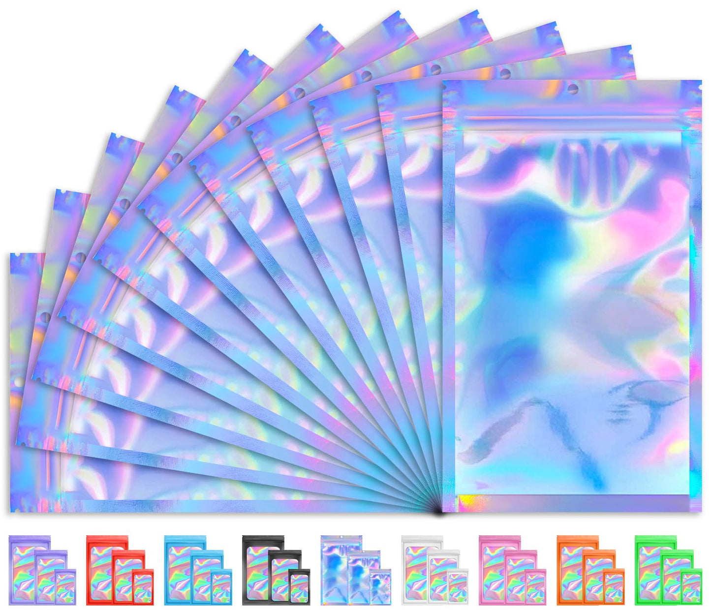 TIFICAL 100 PCS Holographic Bags for Lashes, Press On Nails, Candy, Small Baggies Sample Bag Smell Proof Packaging Bags for Jewelry, Resealable Bags for Small Business, Food Storage Bags