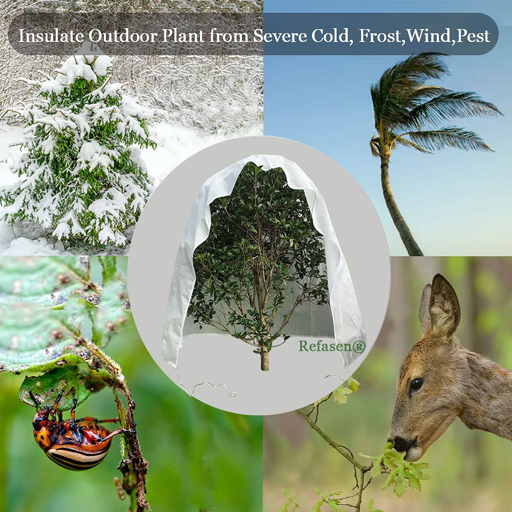 Refasen Plant Covers Freeze Protection,90”H X75”W 2.2oz Frost Blankets for Outdoor Plants Frost Cloth with Zipper Drawstring-Protect Trees Shrubs from Cold Frost Wind Pest