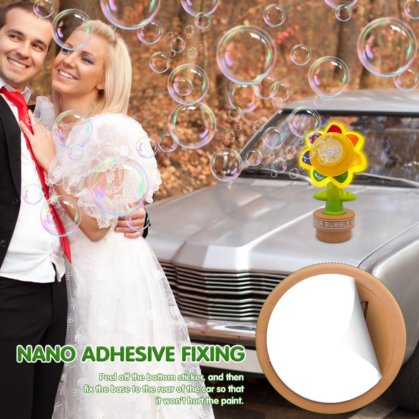 Sunflower Bubble Machine with Remote Control, Dancing Sunflower Bubble Machine with LED Lights, Rechargeable Automatic Bubble Maker for Car, Weddings, Birthday Parties